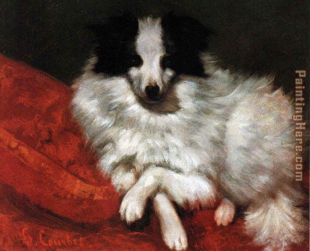 Sitting on cushions dog painting - Gustave Courbet Sitting on cushions dog art painting